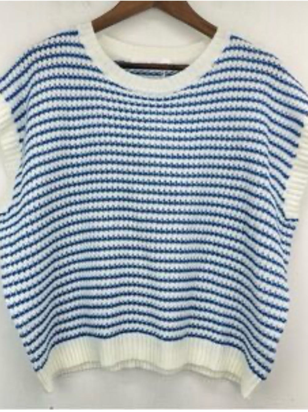 Knit Mix Striped Knit Sleeveless Sweater - Blue & White